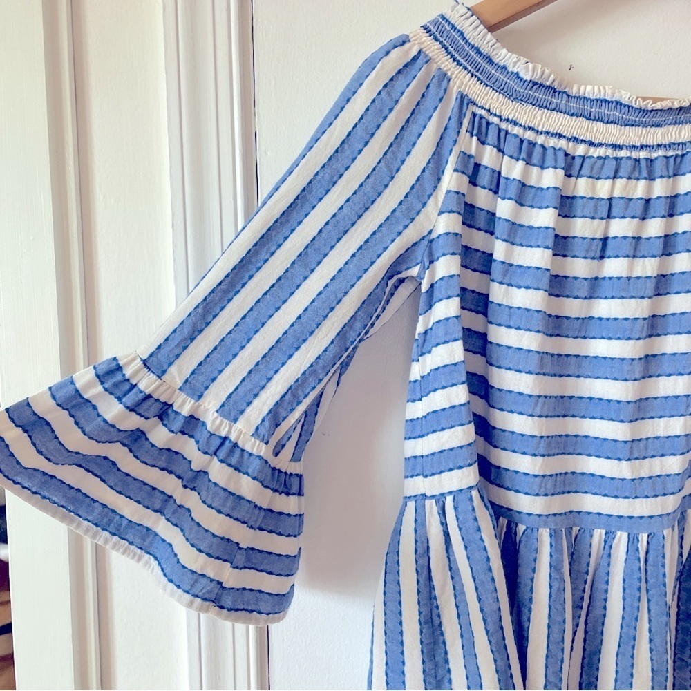 Anthropologie Maeve Seersucker Striped Off-shoulder Peplum blouse Cotton S - Picture 3 of 6